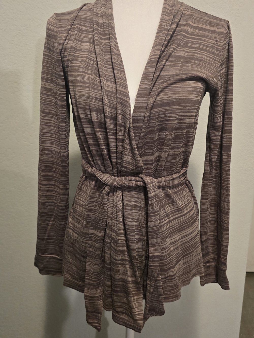 Derek Heart Brown Striped Wrap Cardigan